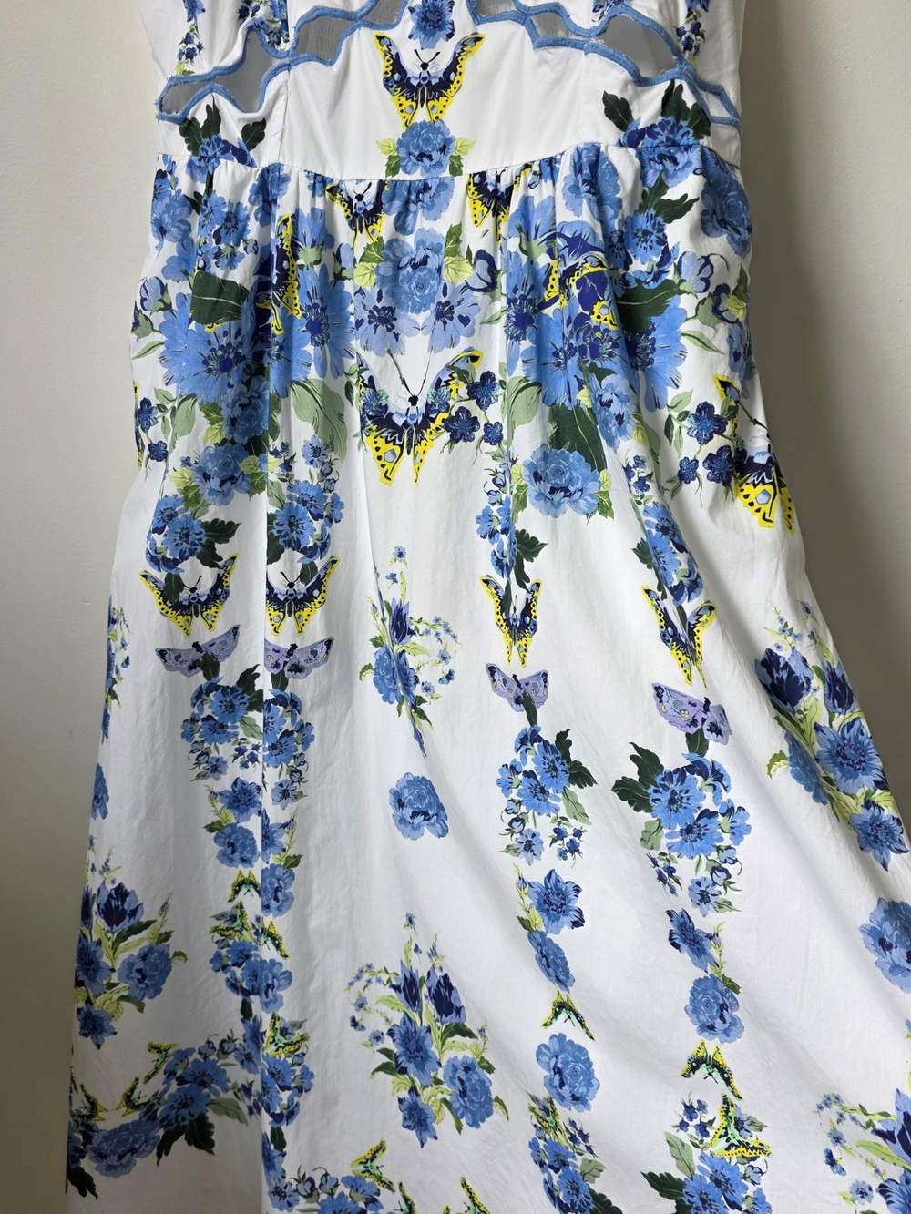 By Anthropologie Cotton Scalloped Midi Dress Floral Butterfly Preppy Size M - Picture 6 of 16